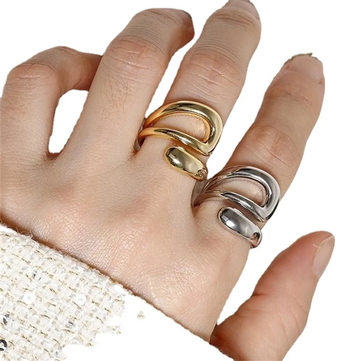 Simple Style Water Droplets Solid Color Sterling Silver Open Rings In Bulk