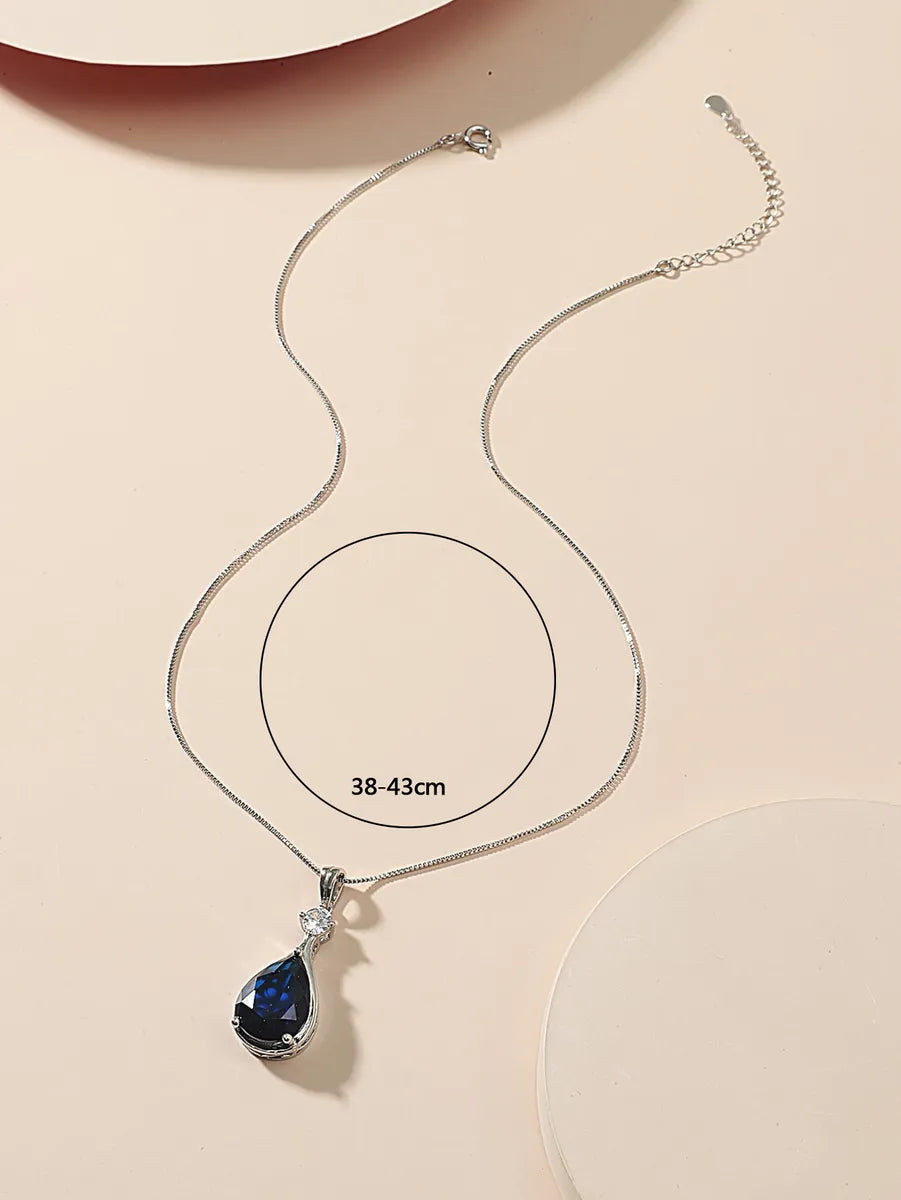 Simple Style Water Droplets Stainless Steel Inlay Glass Pendant Necklace