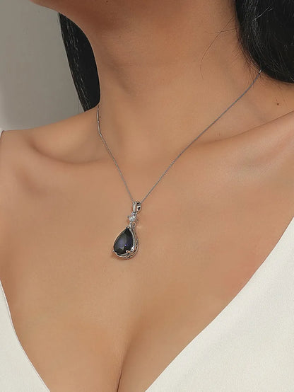 Simple Style Water Droplets Stainless Steel Inlay Glass Pendant Necklace