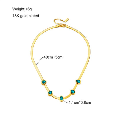 Simple Style Water Droplets Stainless Steel Necklace Gold Plated Artificial Gemstones Stainless Steel Necklaces