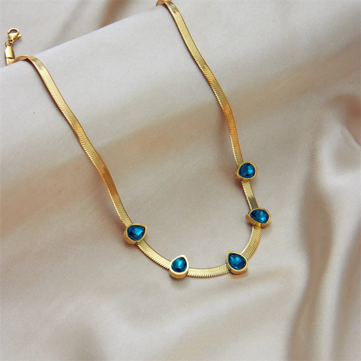 Simple Style Water Droplets Stainless Steel Necklace Gold Plated Artificial Gemstones Stainless Steel Necklaces