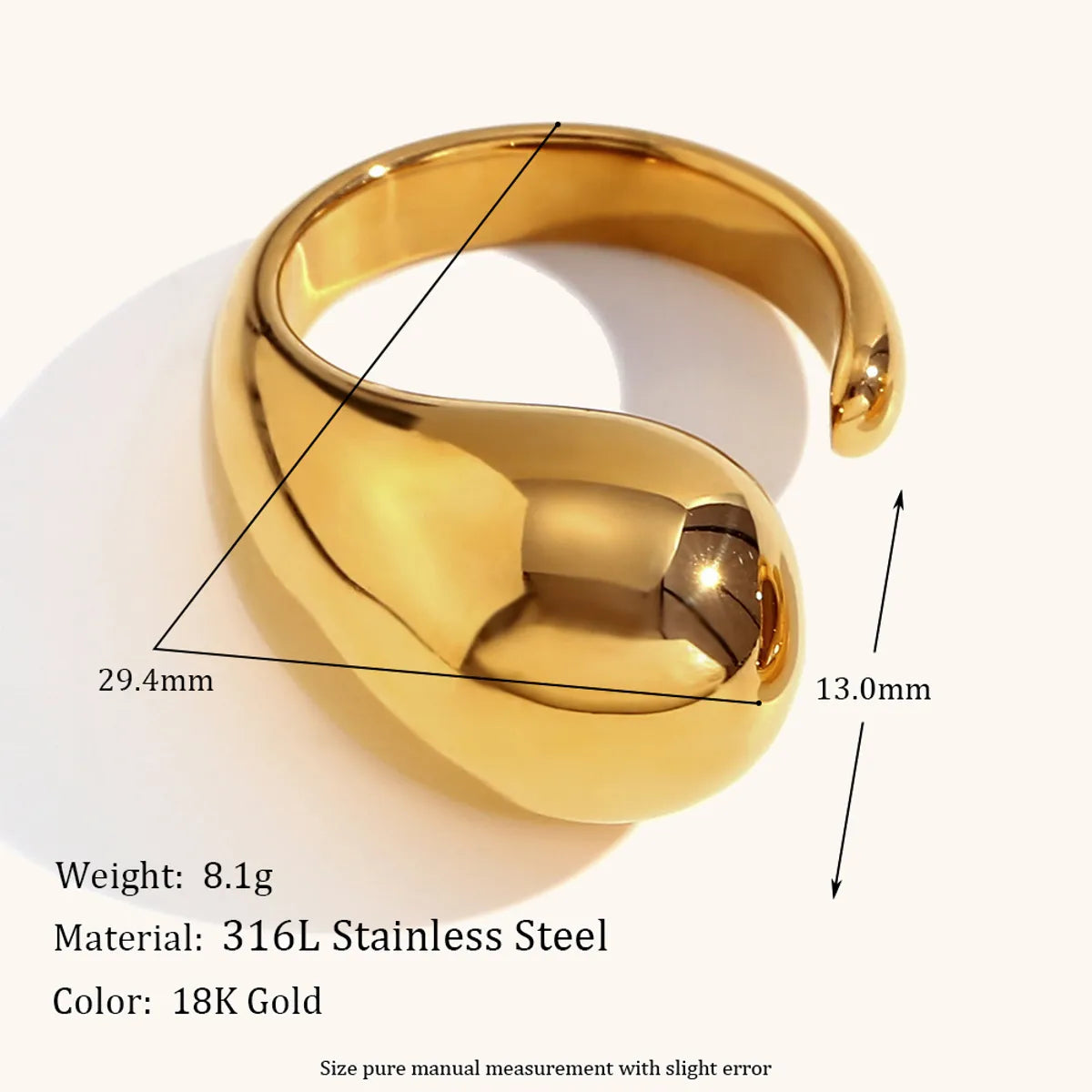 Simple Style Water Droplets Stainless Steel Open Rings 1 Piece