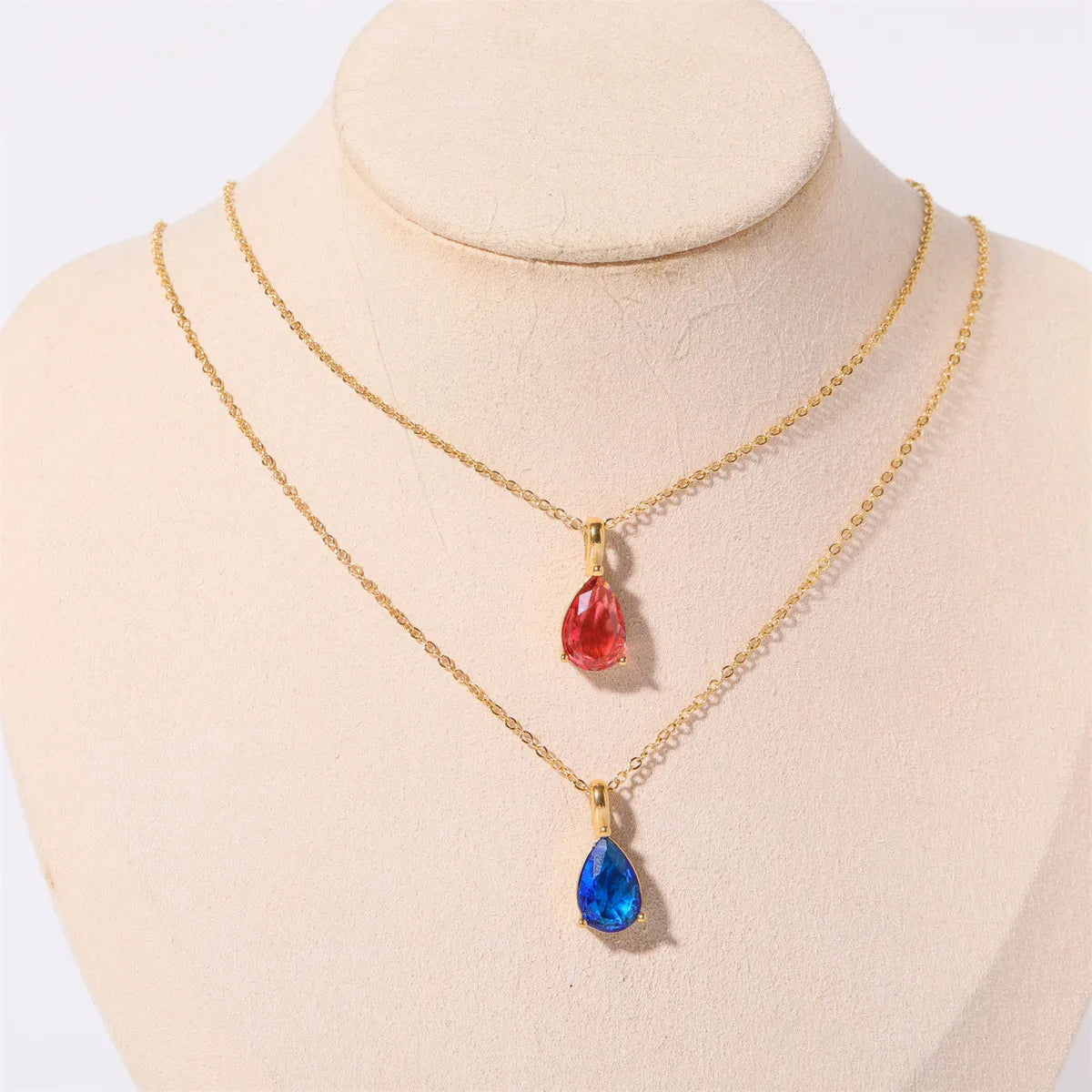 Simple Style Water Droplets Stainless Steel Plating Inlay Birthstone 14k Gold Plated Pendant Necklace