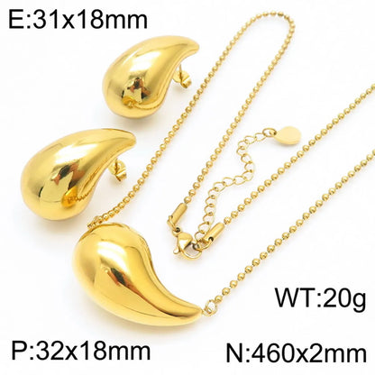 Wholesale Jewelry Simple Style Water Droplets Stainless Steel Titanium Steel 18K Gold Plated Irregular Plating Earrings Necklace Jewelry Set