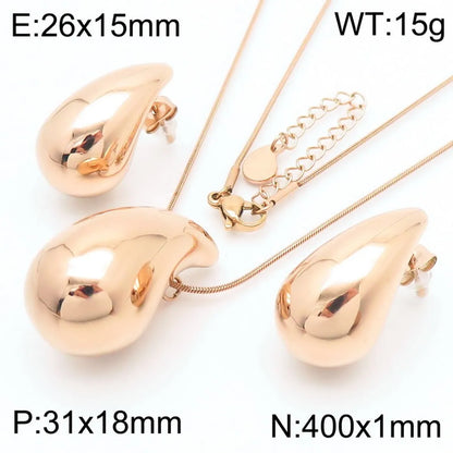 Wholesale Jewelry Simple Style Water Droplets Stainless Steel Titanium Steel 18K Gold Plated Irregular Plating Earrings Necklace Jewelry Set