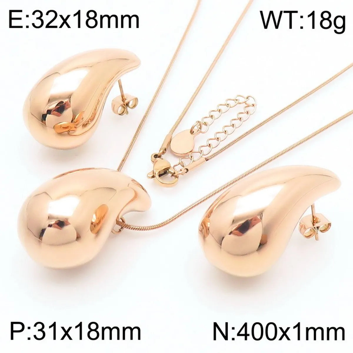 Wholesale Jewelry Simple Style Water Droplets Stainless Steel Titanium Steel 18K Gold Plated Irregular Plating Earrings Necklace Jewelry Set