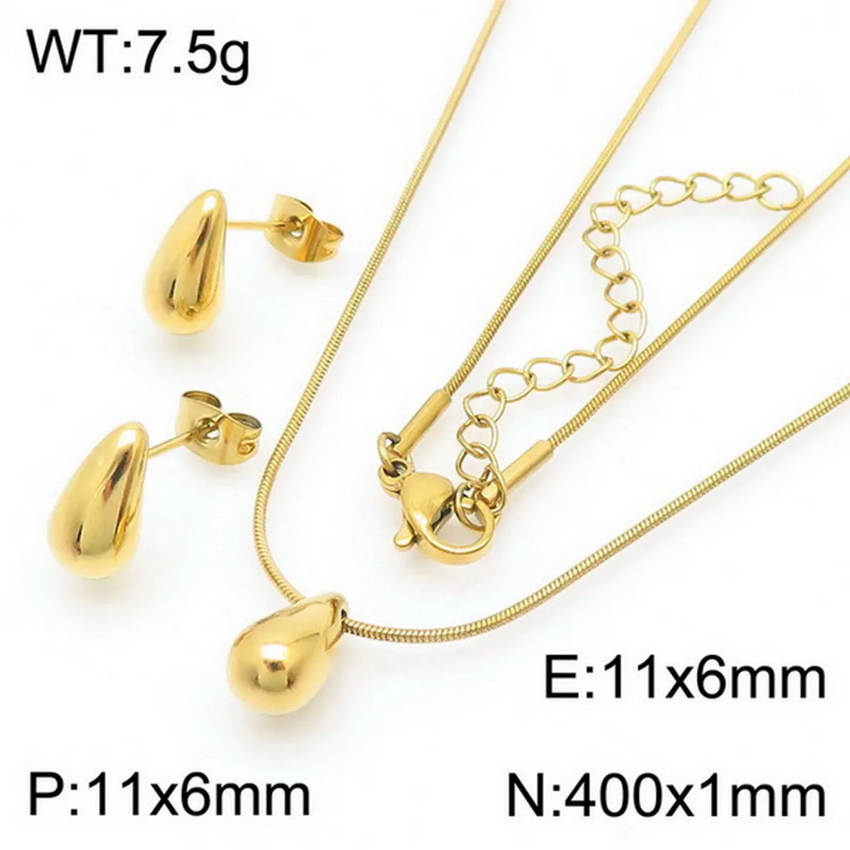 Wholesale Jewelry Simple Style Water Droplets Stainless Steel Titanium Steel 18K Gold Plated Irregular Plating Earrings Necklace Jewelry Set