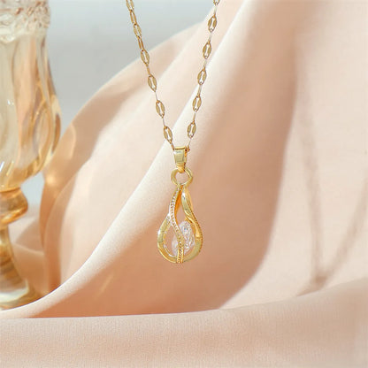 Simple Style Water Droplets Stainless Steel Titanium Steel Plating Inlay Zircon 18k Gold Plated Pendant Necklace