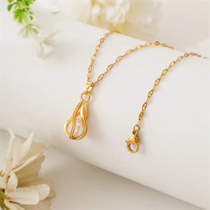 Simple Style Water Droplets Stainless Steel Titanium Steel Plating Inlay Zircon 18k Gold Plated Pendant Necklace