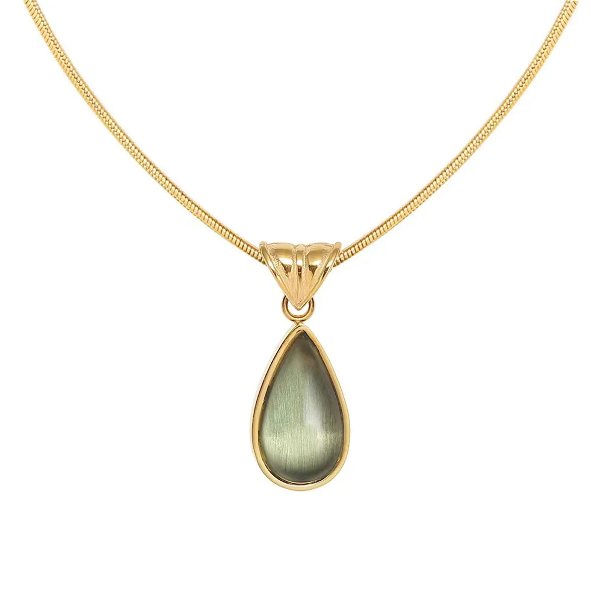 304 Stainless Steel 18K Gold Plated Simple Style Plating Water Droplets Stone Necklace