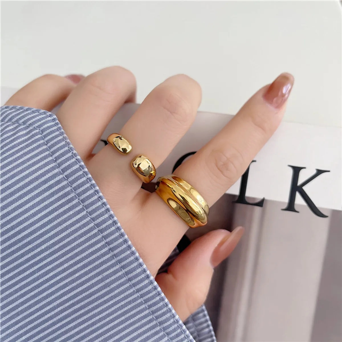 Simple Style Water Droplets Titanium Steel Plating Open Ring 1 Piece