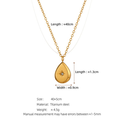 Simple Style Water Droplets Titanium Steel Rhinestones 18k Gold Plated Pendant Necklace