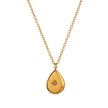 Simple Style Water Droplets Titanium Steel Rhinestones 18k Gold Plated Pendant Necklace