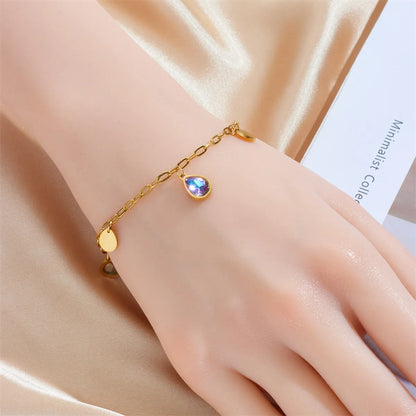 Simple Style Water Droplets Titanium Steel Rhinestones Bracelets In Bulk