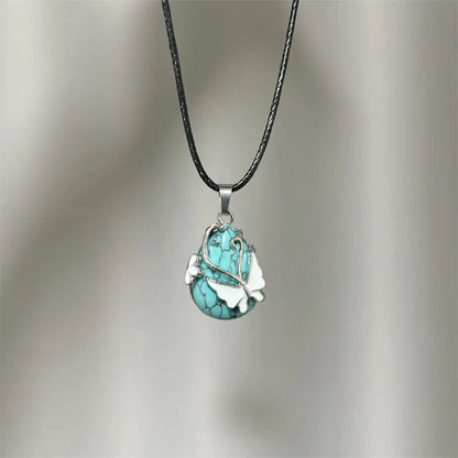 Simple Style Water Droplets Turquoise Leather Rope Wholesale Pendant Necklace