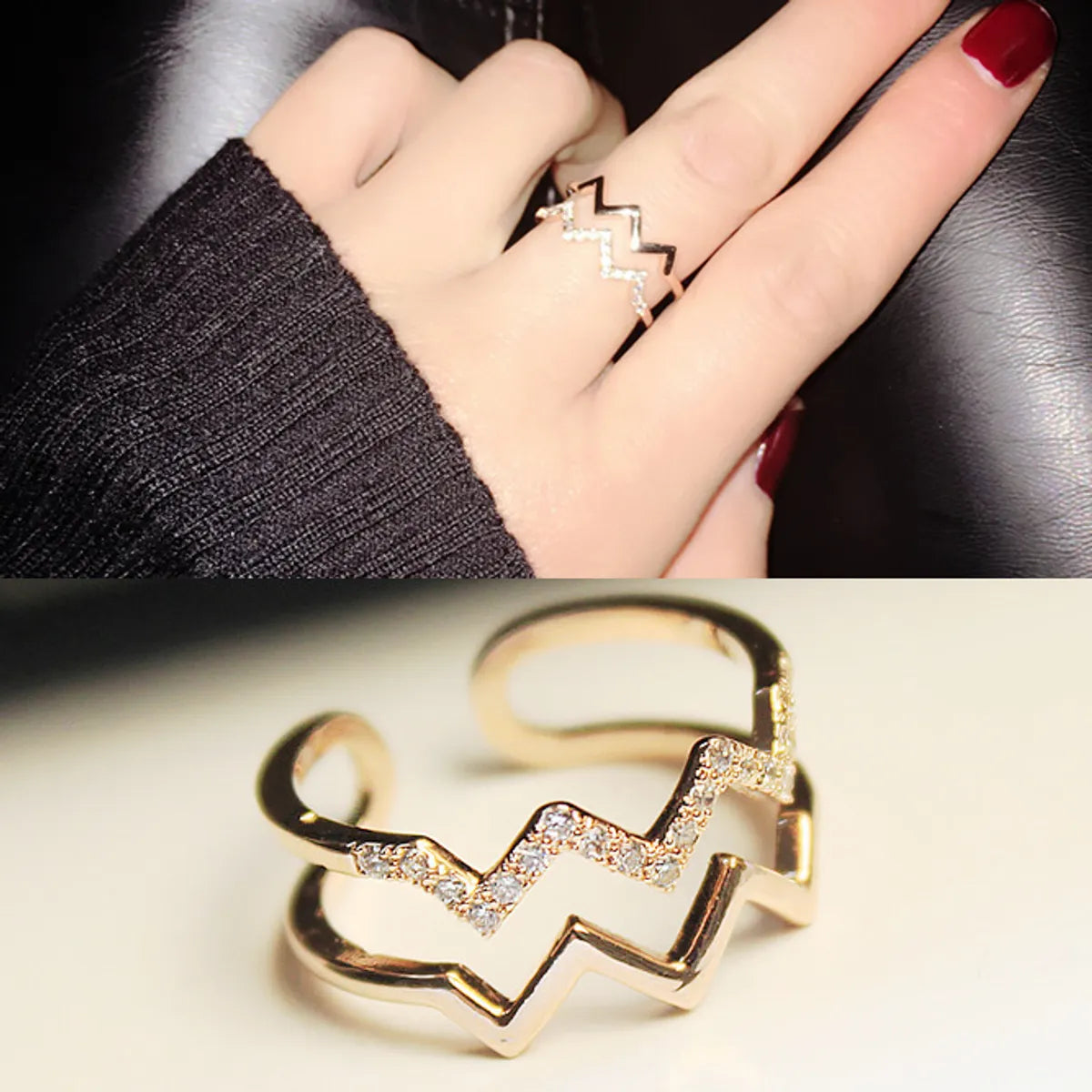 Simple Style Waves Copper Artificial Crystal Rings In Bulk