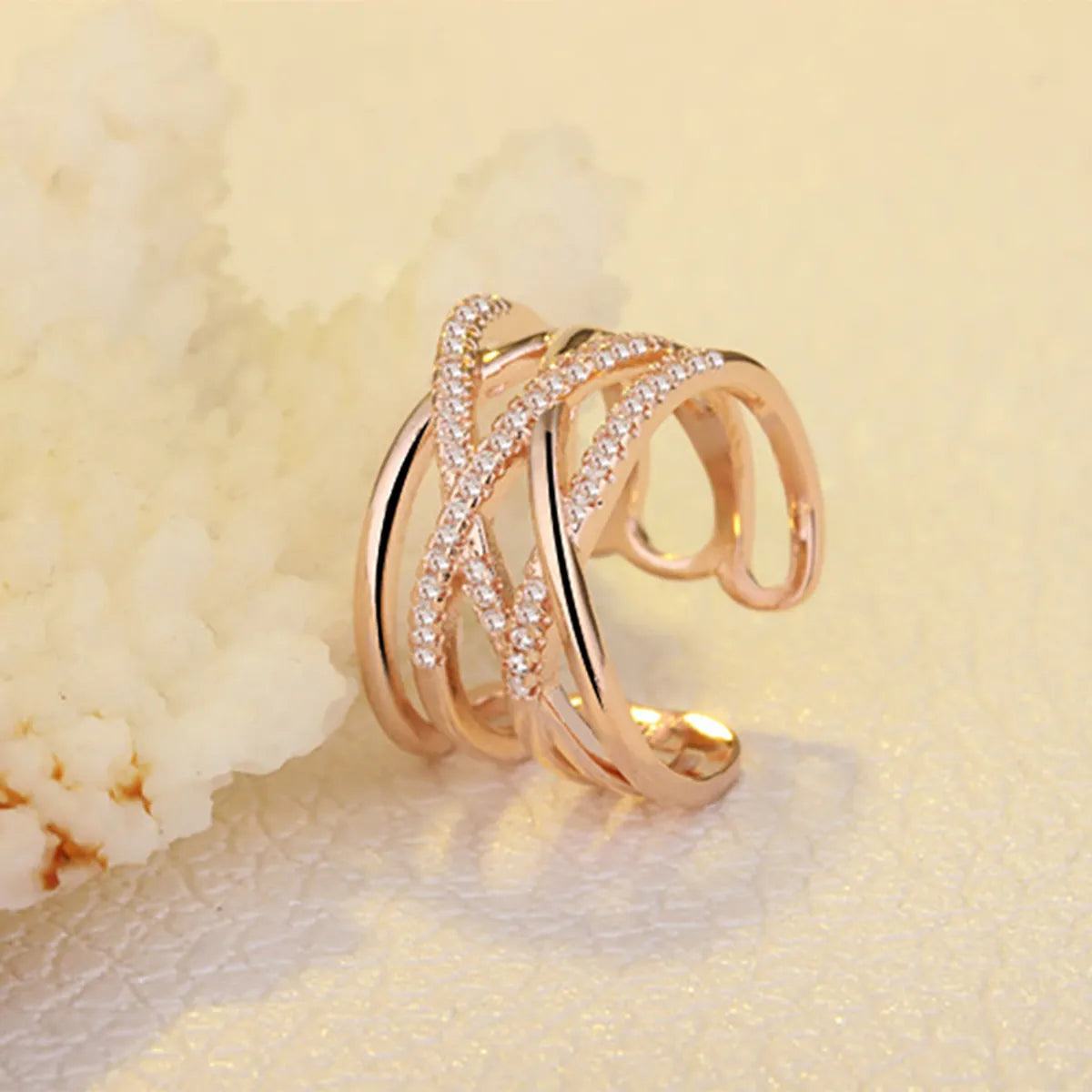 Simple Style Waves Copper Artificial Crystal Rings In Bulk