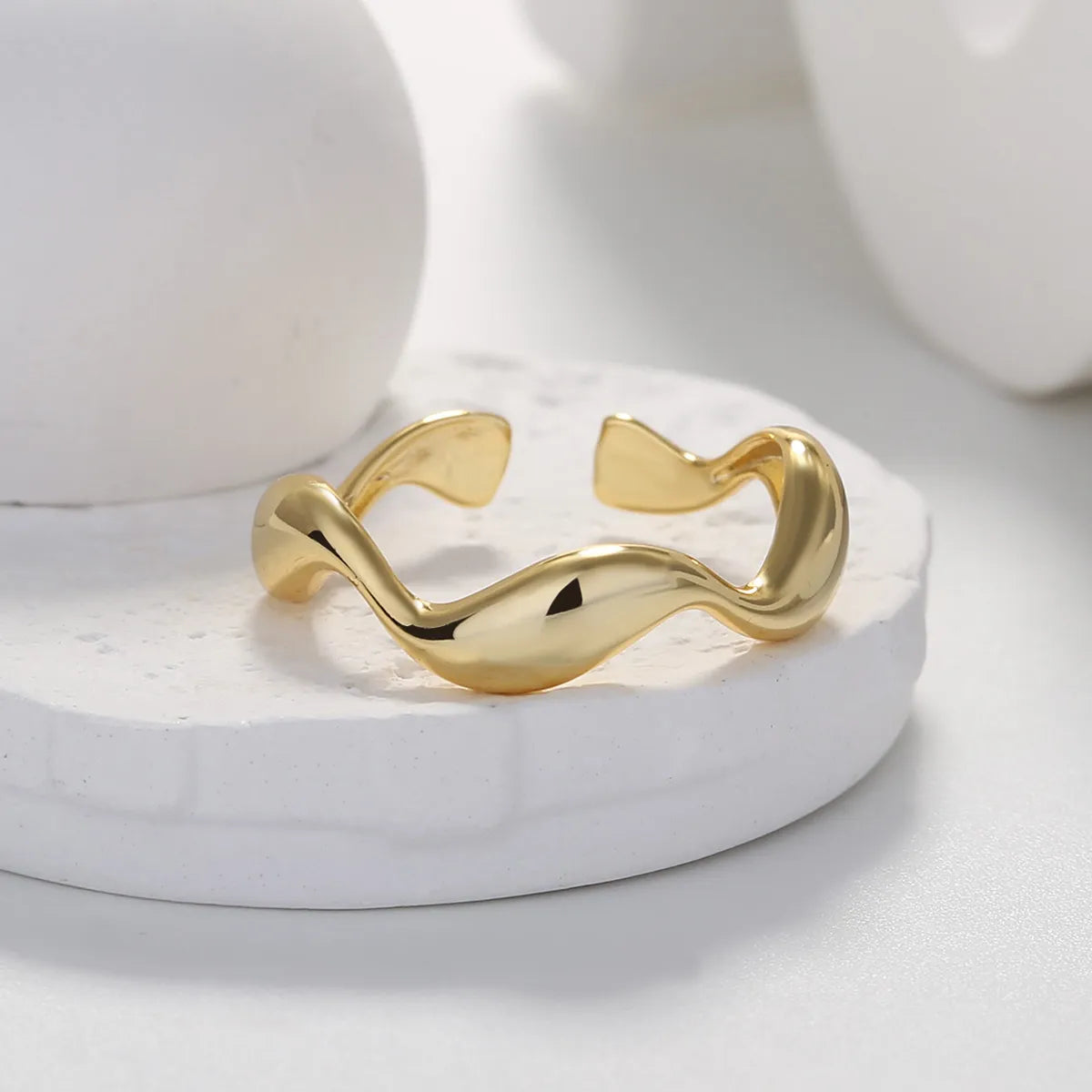 Simple Style Waves Lines Brass Gold Plated Open Ring In Bulk