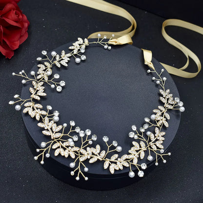 Simple Style Waves Solid Color Alloy Plating Inlay Rhinestones Pearl Hair Band