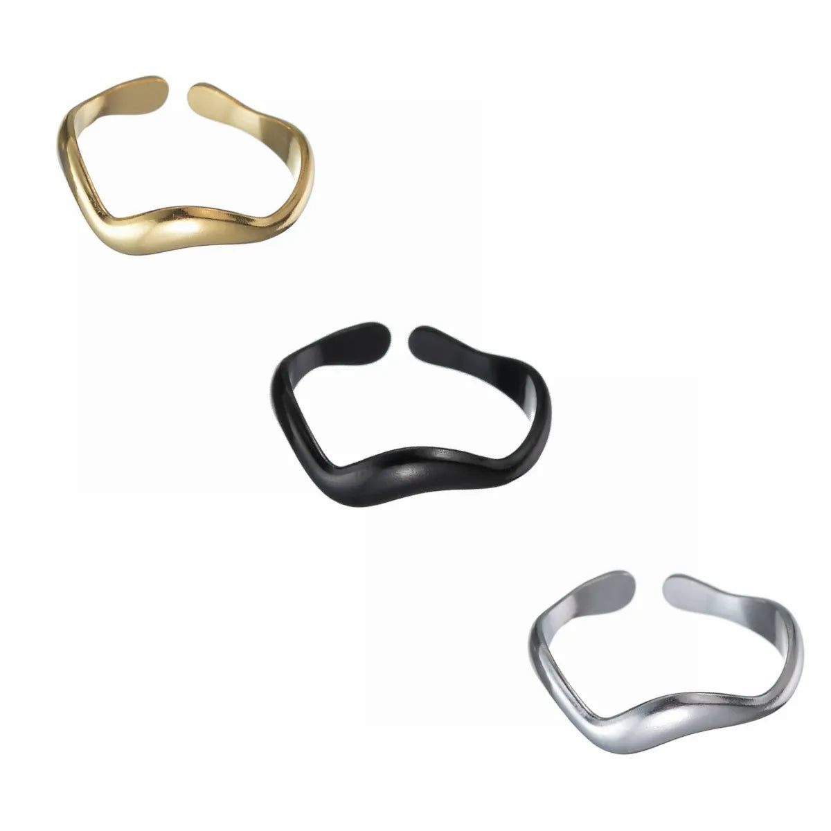 Simple Style Waves Titanium Steel Plating Open Ring