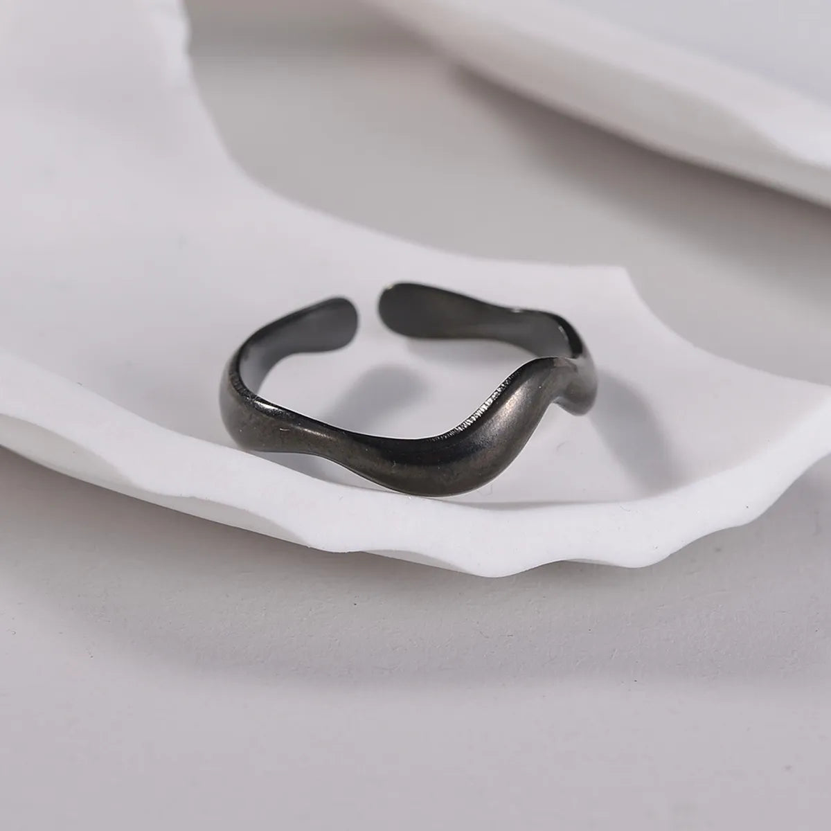 Simple Style Waves Titanium Steel Plating Open Ring