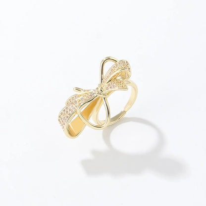 Simple Style Wings Bow Knot Copper Open Ring Plating Inlay Zircon Copper Rings