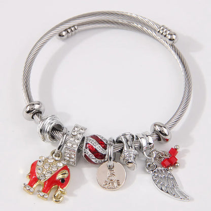 Simple Style Wings Elephant Stainless Steel Alloy Plating Inlay Rhinestones Women's Bangle