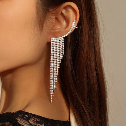 Simple Tassel Rhinestone Ear Needles Geometric New Long Earrings