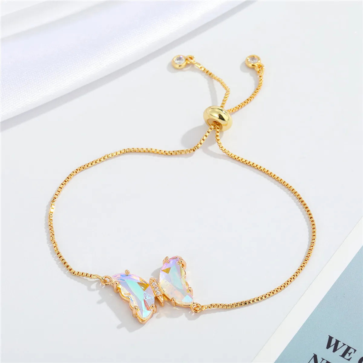 Simple Temperament Sparkling Crystal Butterfly Pendant Adjustable Bracele