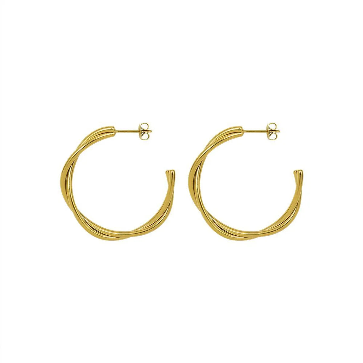 Simple Temperament Twisted Cross C-shaped Titanium Steel Plated 18k Gold Earrings