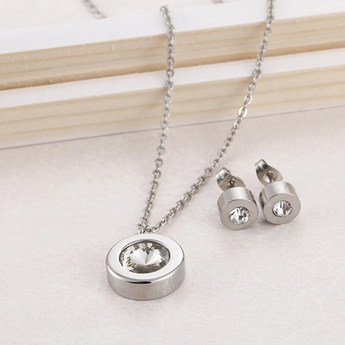 Simple Titanium Steel Round Single Necklace Earring Set Wholesale Gooddiy