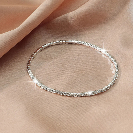 Simple Ultra-fine Geometric Rhinestone Silver-plated Bracelet