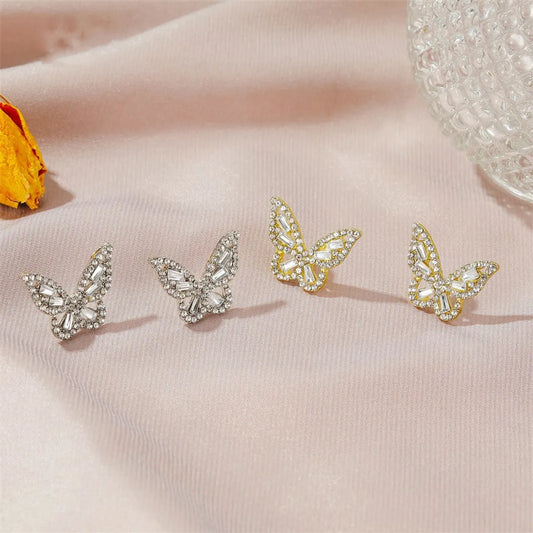 Simple Zircon Butterfly Women's Gentle Ladies Style Crystal Earrings