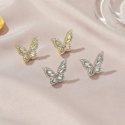 Simple Zircon Butterfly Women's Gentle Ladies Style Crystal Earrings