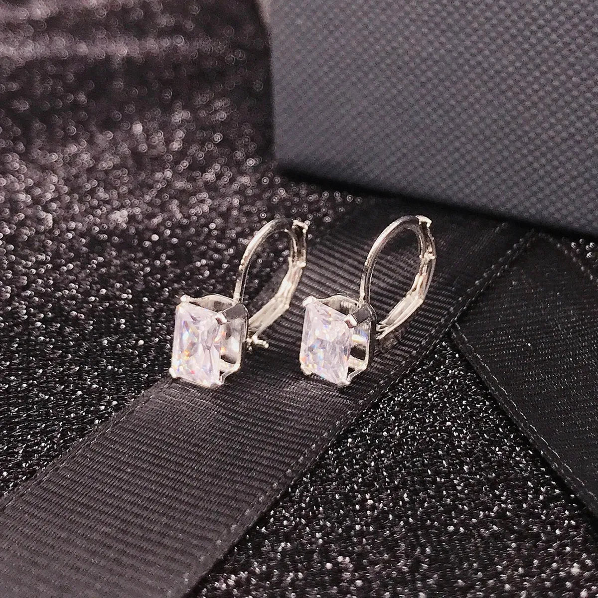 Simulation Moissan Diamond Earrings Square Diamond Copper Earrings