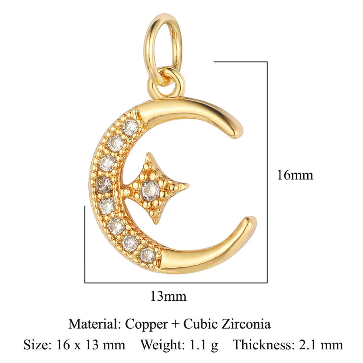 Vintage Style Star Moon Copper Plating Inlay Zircon 18k Gold Plated Jewelry Accessories