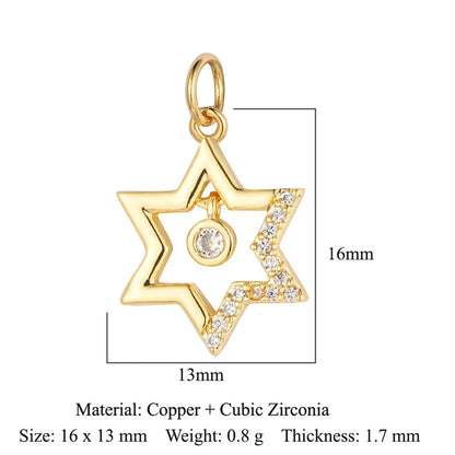 Vintage Style Star Moon Copper Plating Inlay Zircon 18k Gold Plated Jewelry Accessories