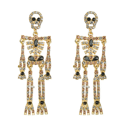 Skull Skeleton Alloy Inlaid Rhinestone Earrings