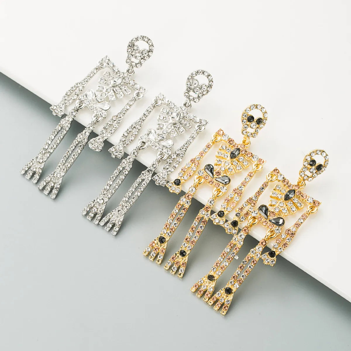 Skull Skeleton Alloy Inlaid Rhinestone Earrings