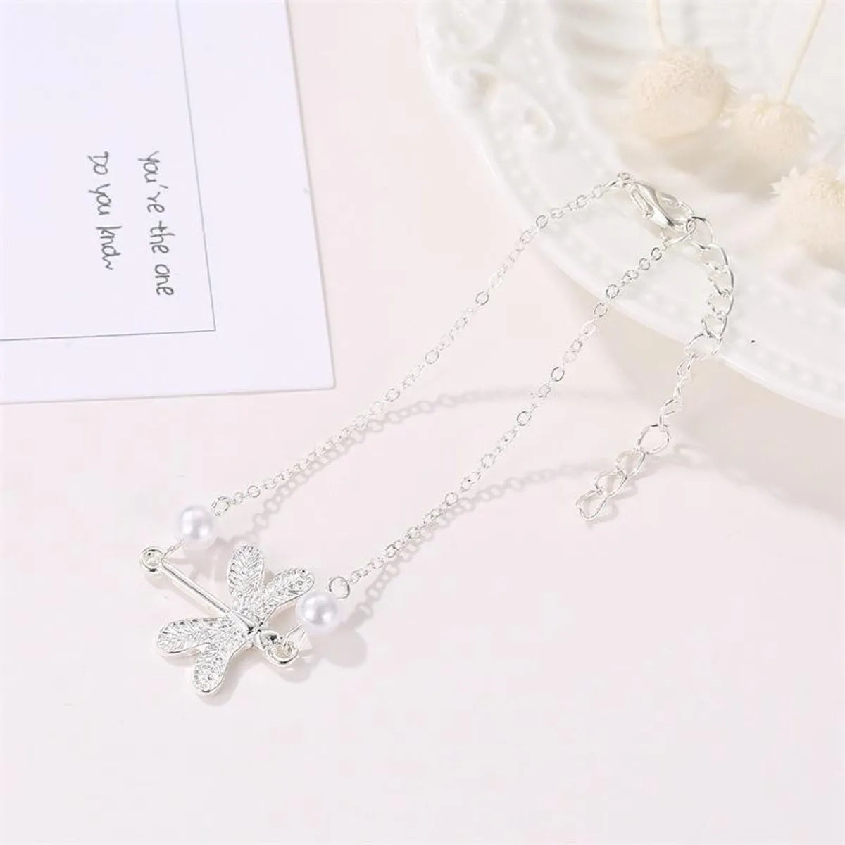 Small Dragonfly Anklet Lady Dragonfly Pearl Pendant Anklet Foot Jewelry Wholesale