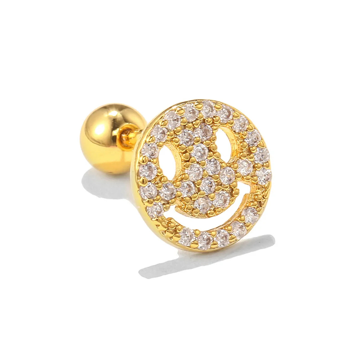 Smiley Face Ear Bone Stud Micro Inlaid Zircon 20g Stainless Steel Rod Piercing Twist Ball Earring