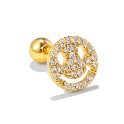 Smiley Face Ear Bone Stud Micro Inlaid Zircon 20g Stainless Steel Rod Piercing Twist Ball Earring