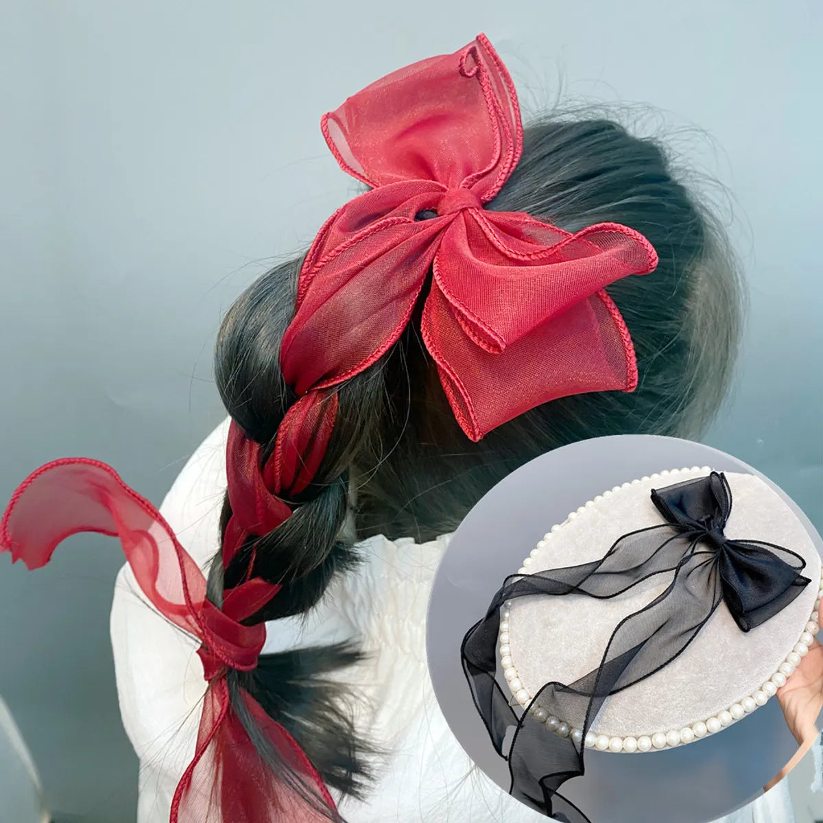 Snow Yarn Streamer Double-layer Bow Hairpin