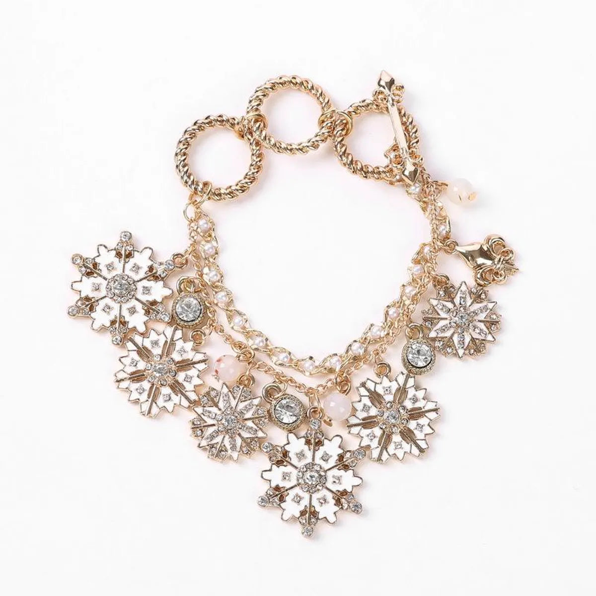 Snowflake Drop Glaze Multi Pendant Christmas Bracelet Nhhn145763