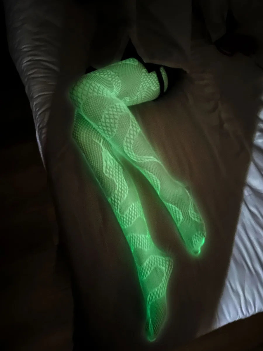 Solid Color Luminous Hollow Out Stockings