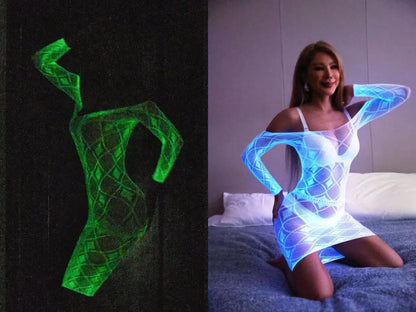 Solid Color Luminous Hollow Out Stockings