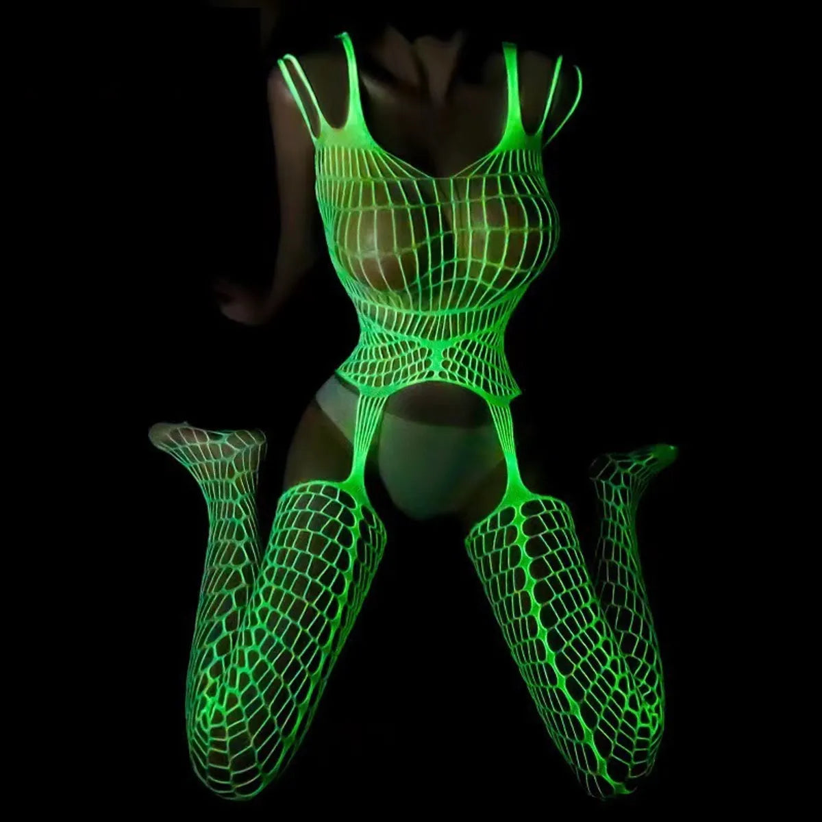 Solid Color Luminous Hollow Out Stockings