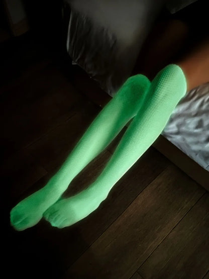 Solid Color Luminous Hollow Out Stockings