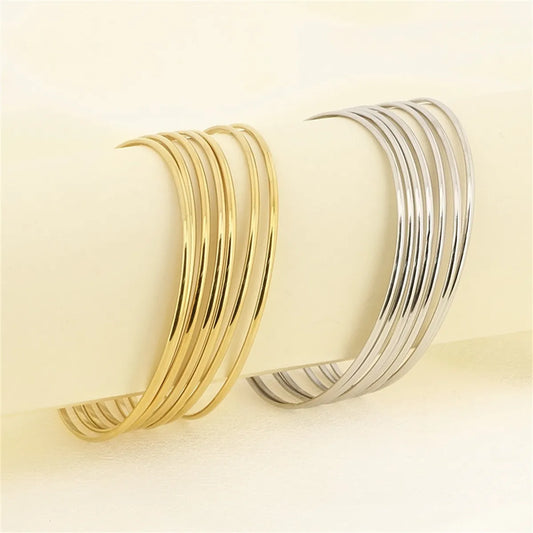 Solid Color Solid Color 304 Stainless Steel 18K Gold Plated Bangle In Bulk