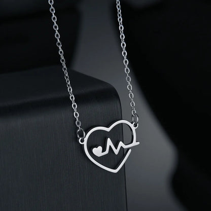 South Korea Popular Heart Pendants Ecg Heartbeat Stainless Steel Necklace